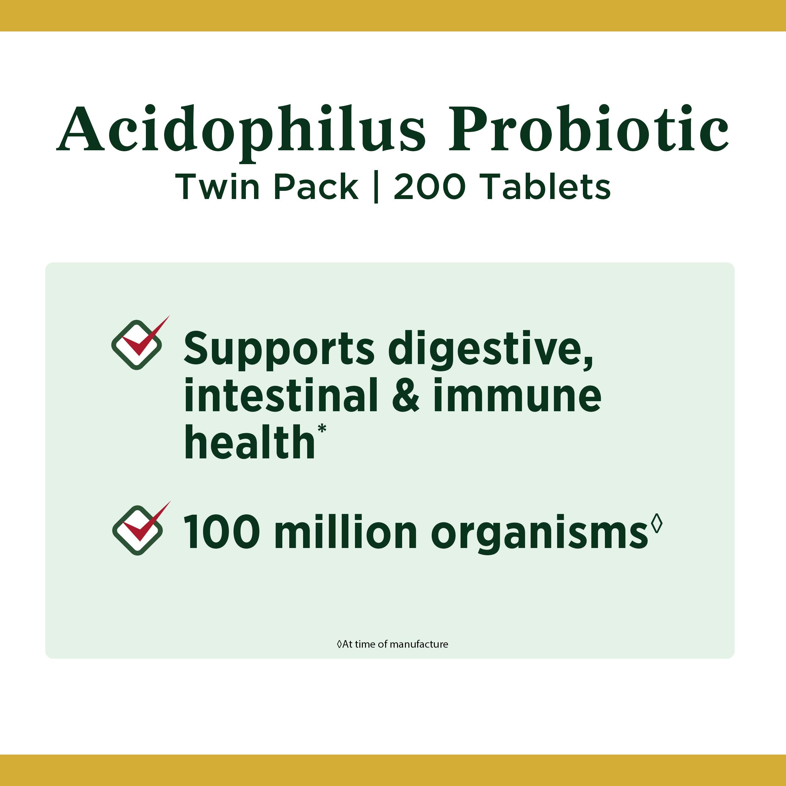 Acidophilus Probiotic by Nature's Bounty, Dietary Supplement, For Digestive Health, Twin Pack, 200 Tablets (7572874100974)